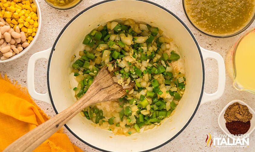 sauteed vegetables for salsa verde chicken soup