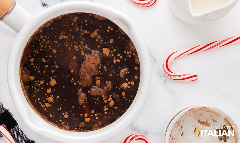 peppermint mocha ingredients in a saucepan