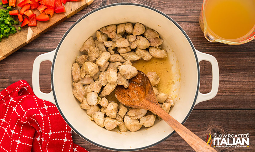 cooked chicken in a large pot for chicken tortilla soup