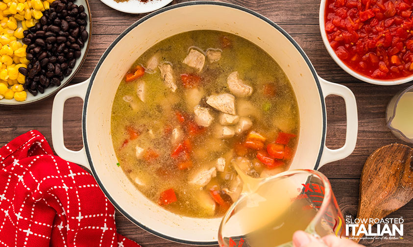 chicken stock added to chicken tortilla soup