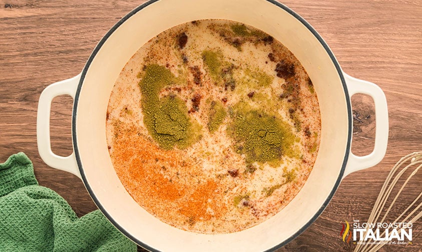 building the base for chicken pot pie soup