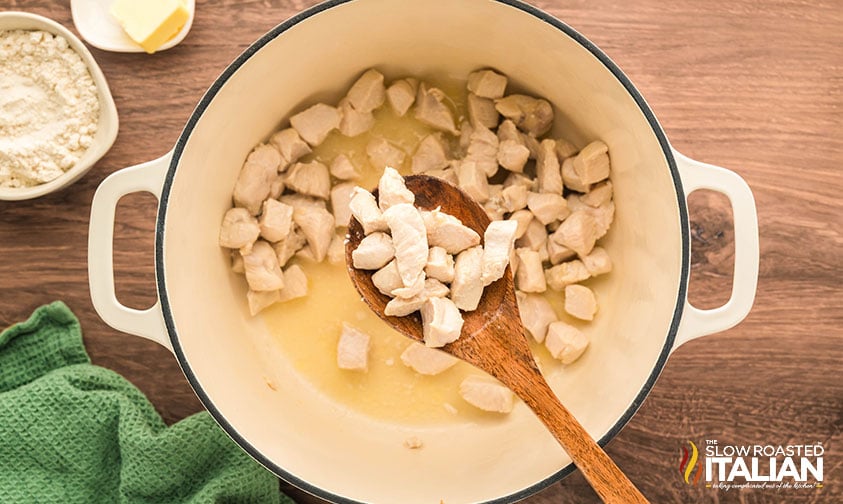 cooked chicken in a large pot