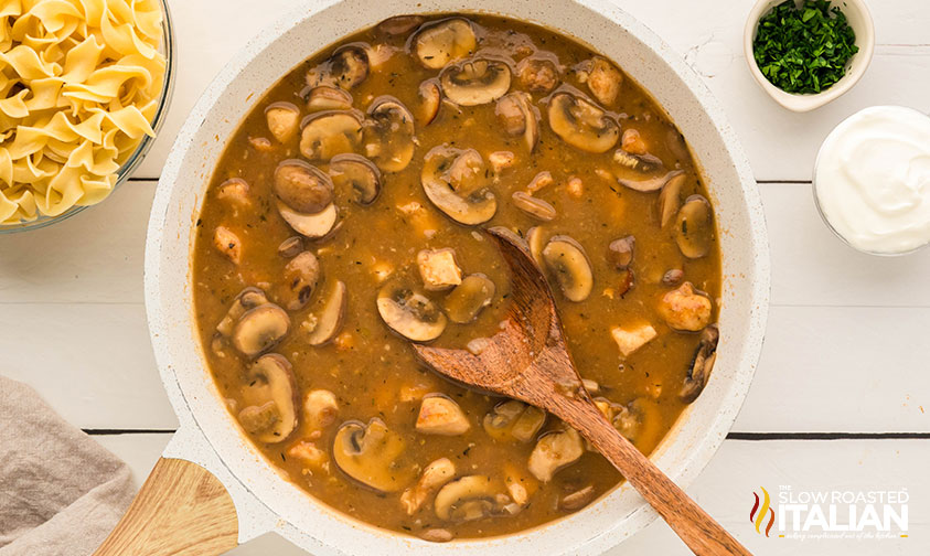 chicken stroganoff in a large skillet