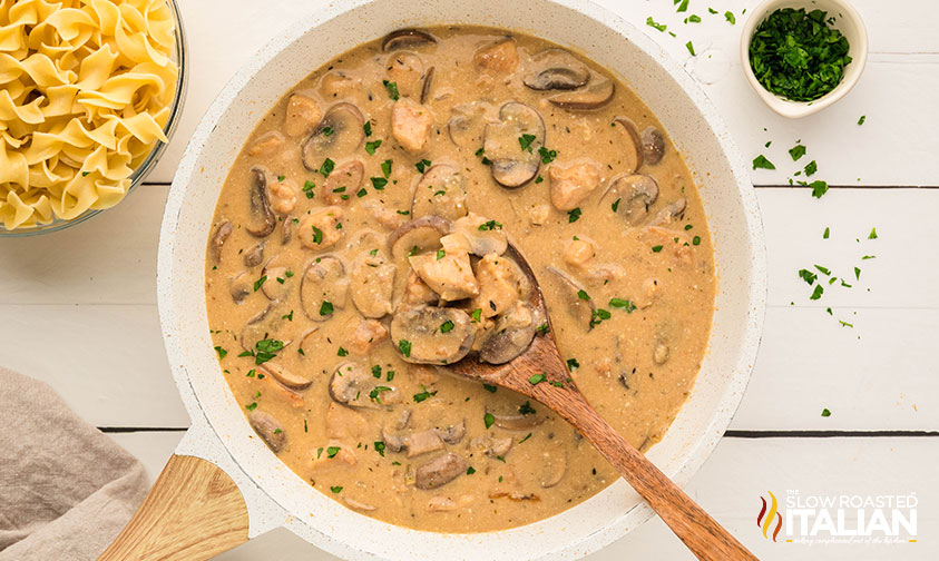 chicken stroganoff in a skillet