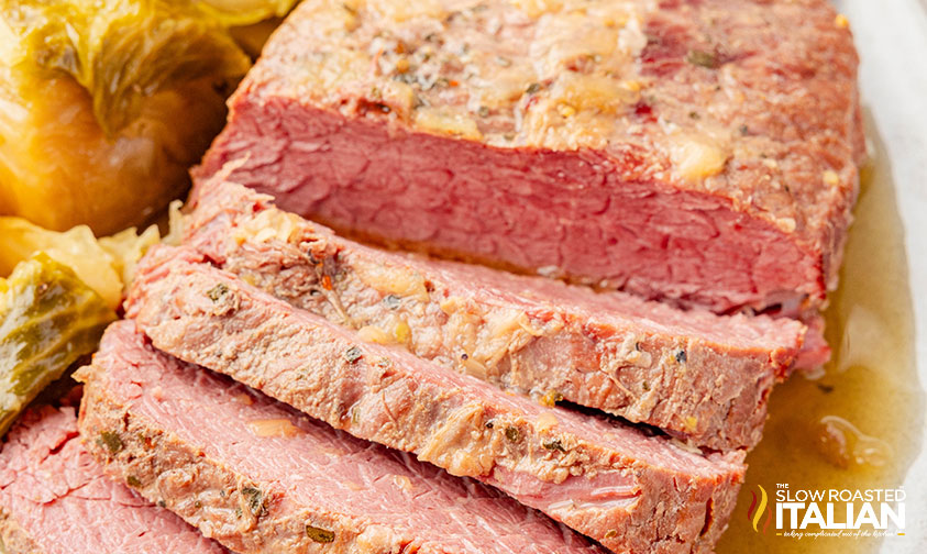 sliced instant pot corned beef and cabbage
