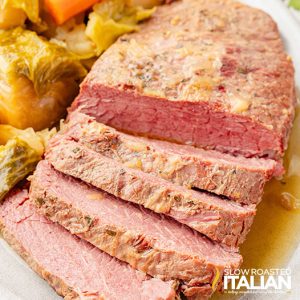 sliced instant pot corned beef and cabbage