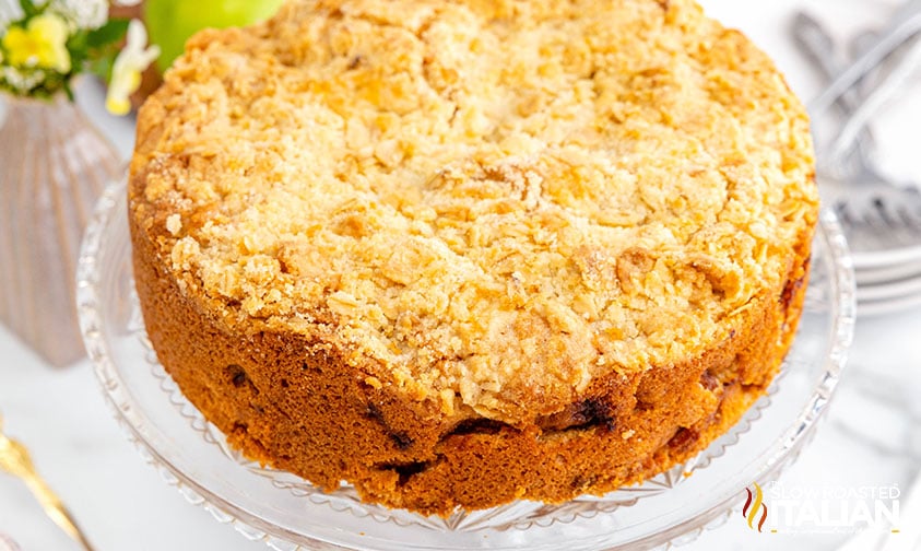 baked irish apple cake on a serving platter