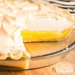 closeup of a sliced lemon meringue pie