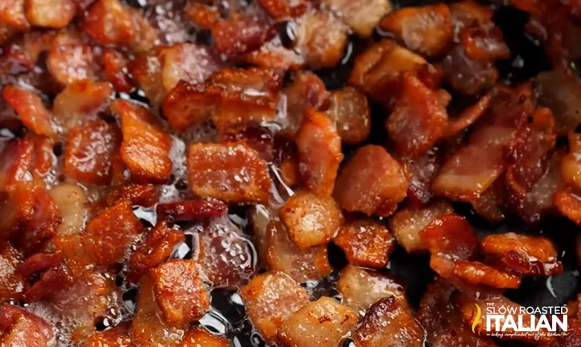 closeup: crispy cooked bacon pieces