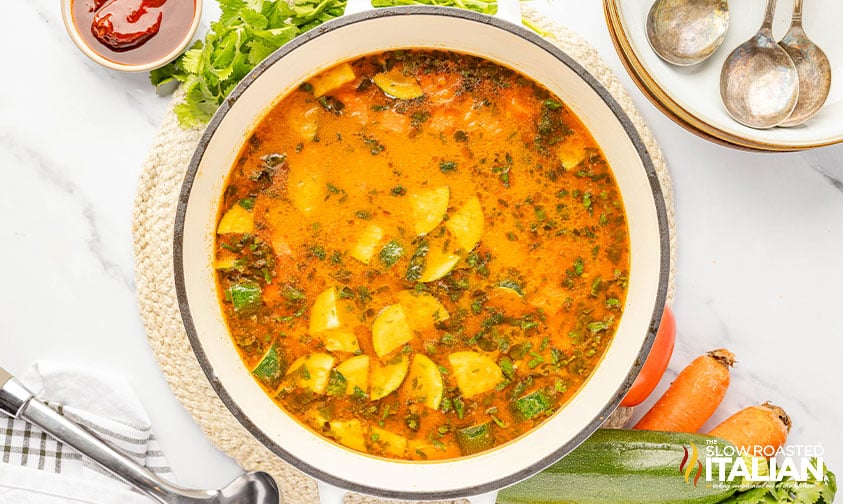 albondigas soup in a large pot