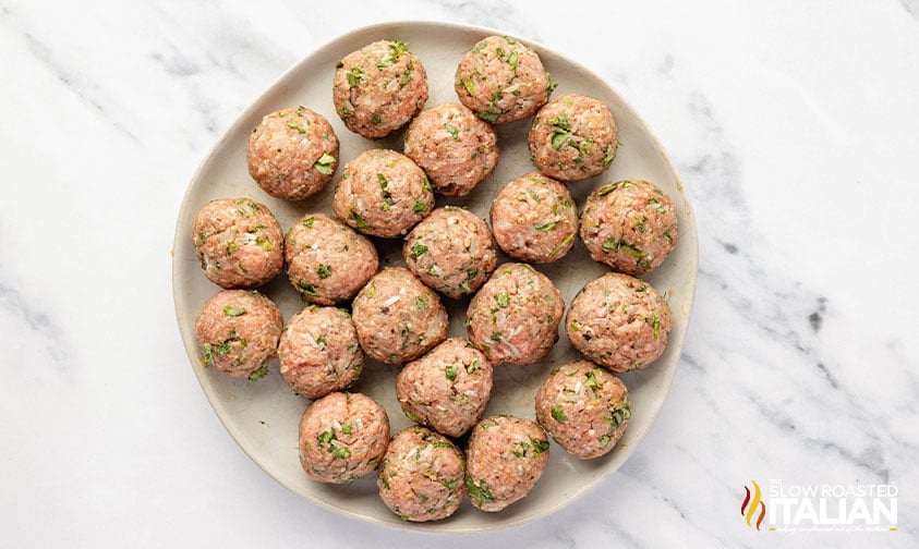 meatloaf mixture for albondigas soup rolled into balls
