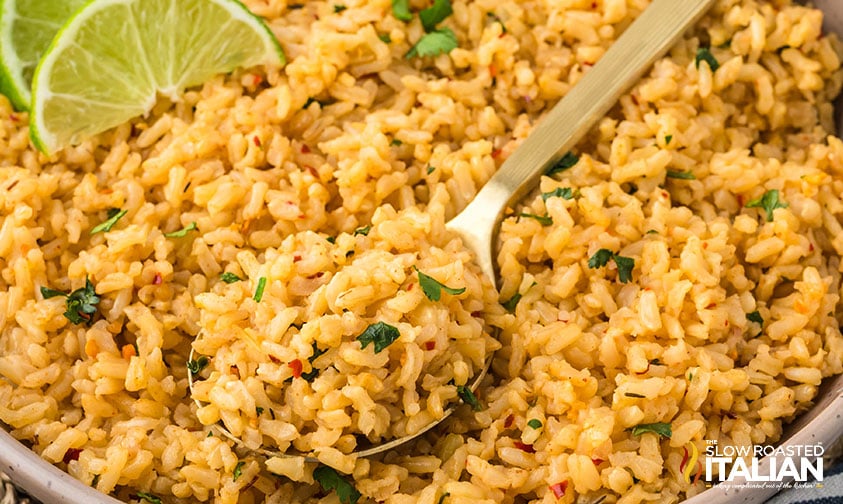 closeup of spicy rice in a bowl