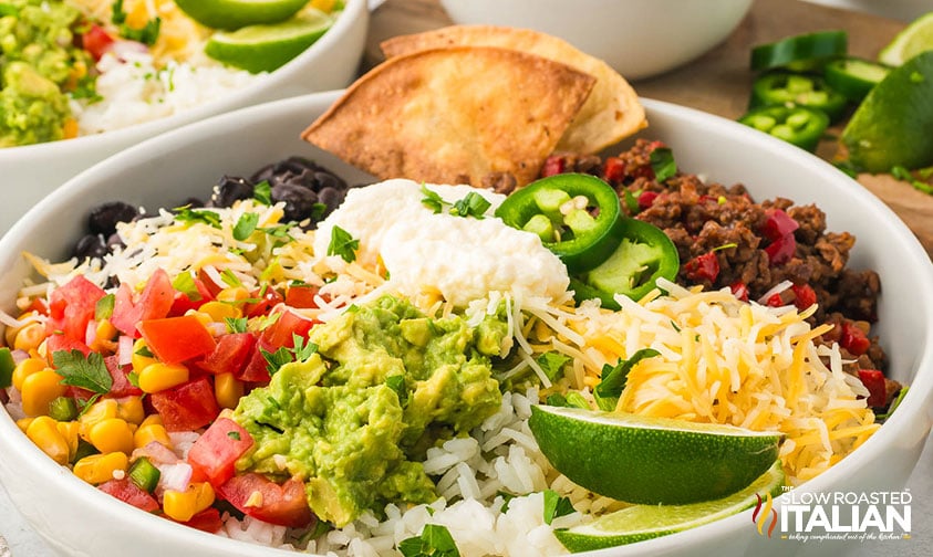 homemade taco bowl closeup