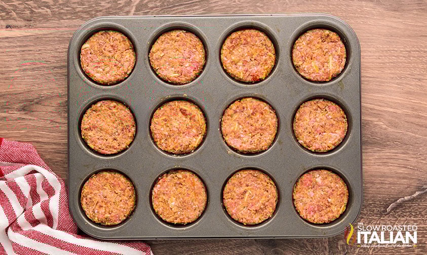 meatloaf cup mixture pressed into a muffin pan