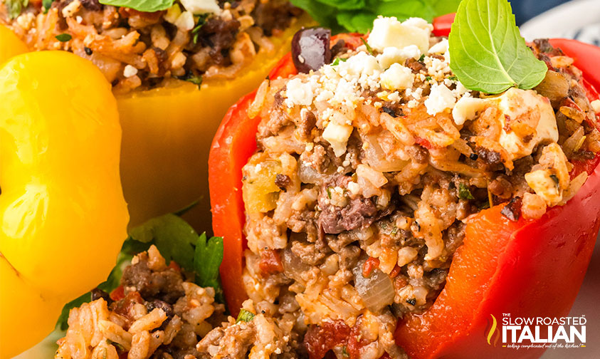 closeup of greek stuffed peppers