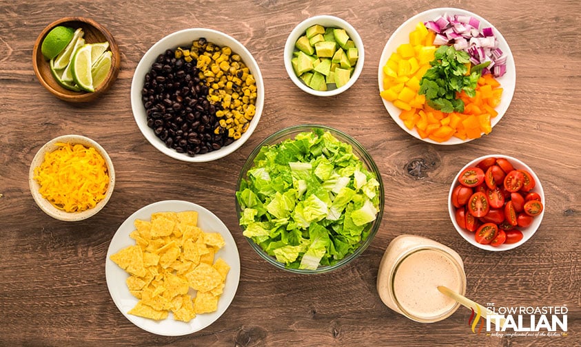 measured ingredients for southwest chopped salad