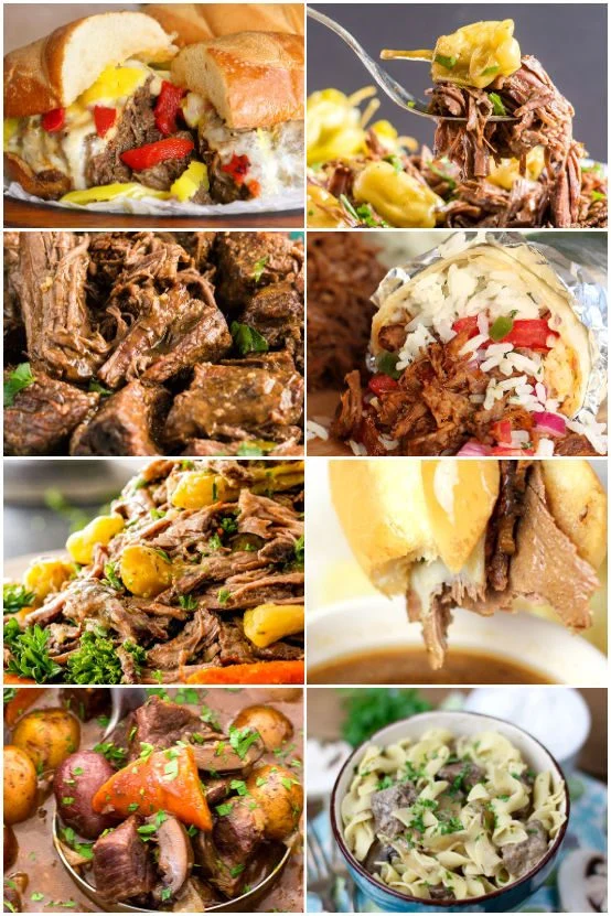 image collage of chuck roast recipe for the slow cooker