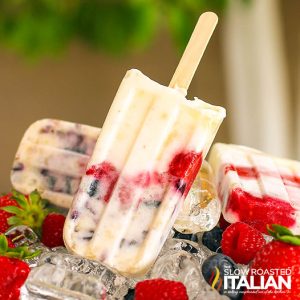 closeup of banana berry popsicles