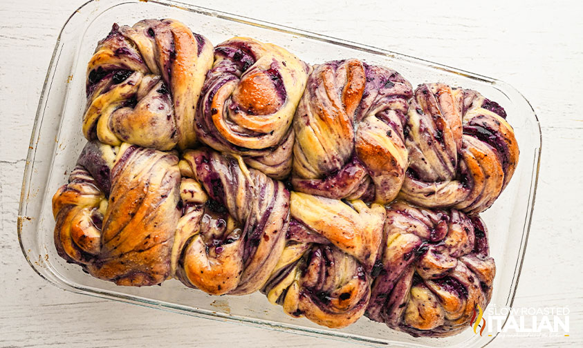baked blueberry sweet rolls in a 9x13 baking dish