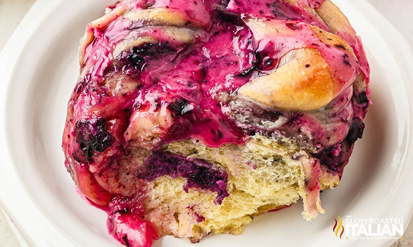 closeup of soft and fluffy blueberry sweet rolls