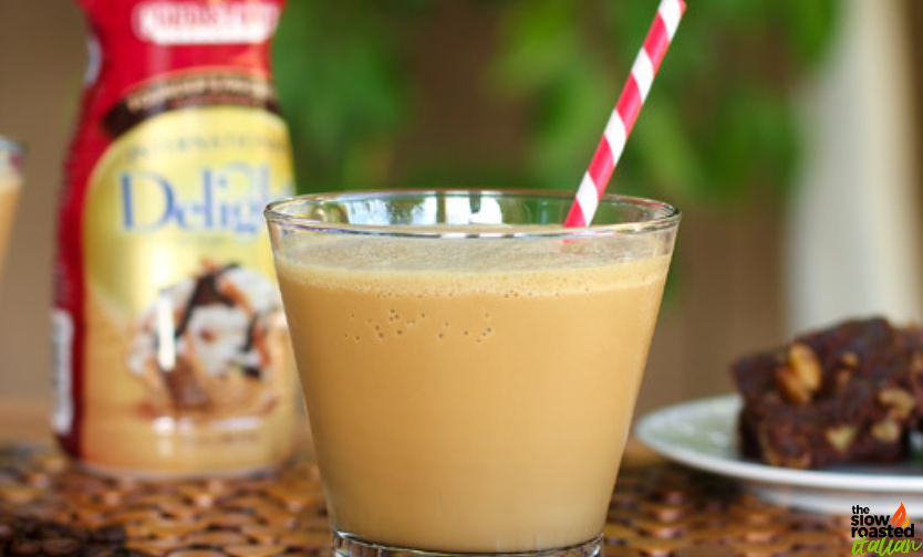 closeup of brownie cafe milkshake