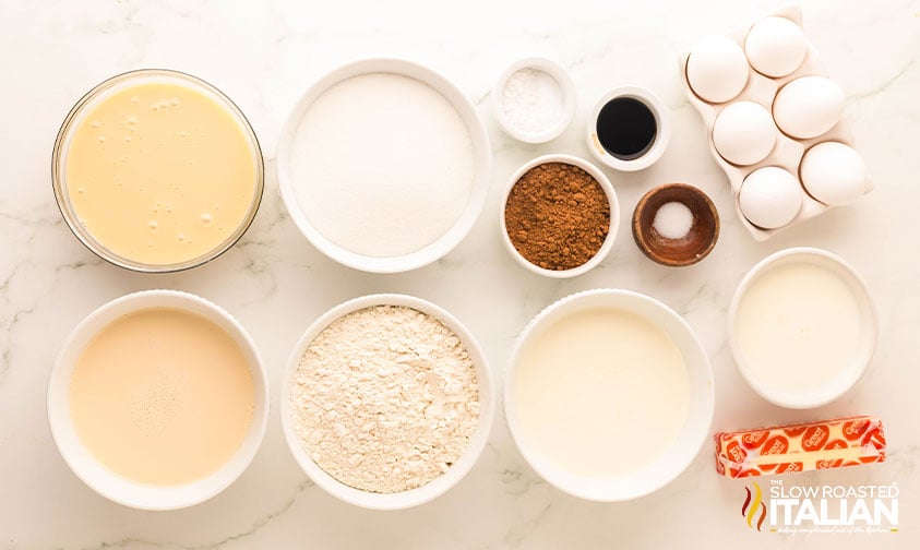 Ingredients for chocolate tres leches cake