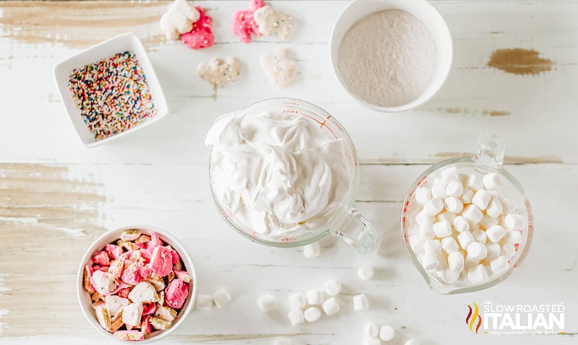 measured ingredients for creating circus cookie fluff salad