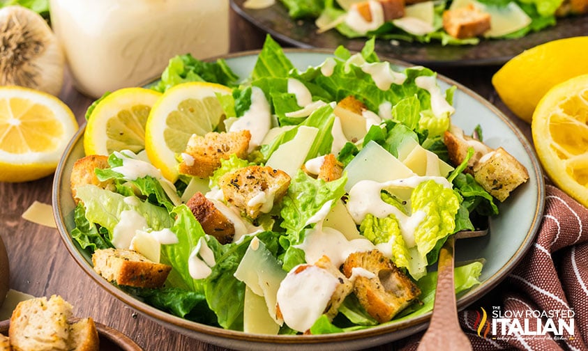 bowl of classic caesar salad with homemade dressing
