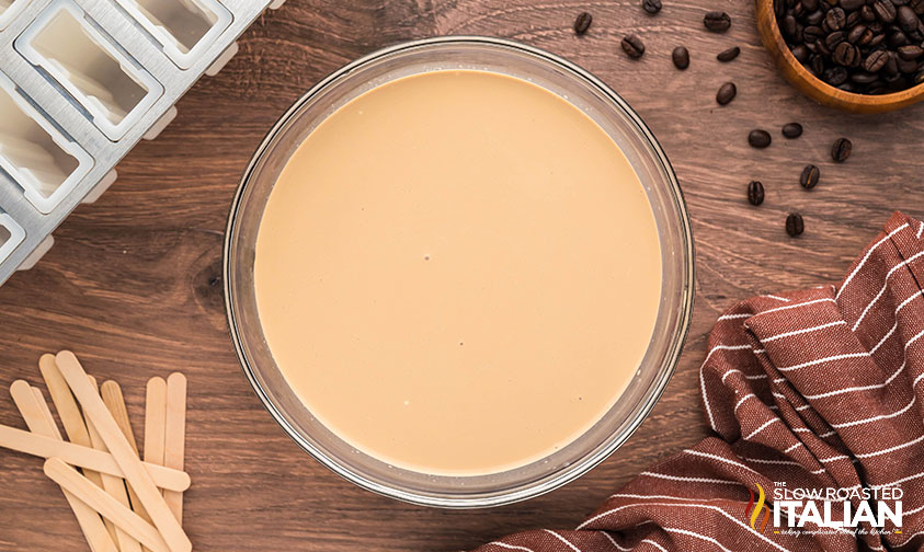 mixture for coffee popsicles in a large bowl