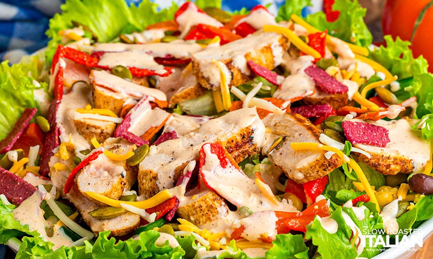 spicy southwest chicken salad with crunchy toppings and creamy dressing