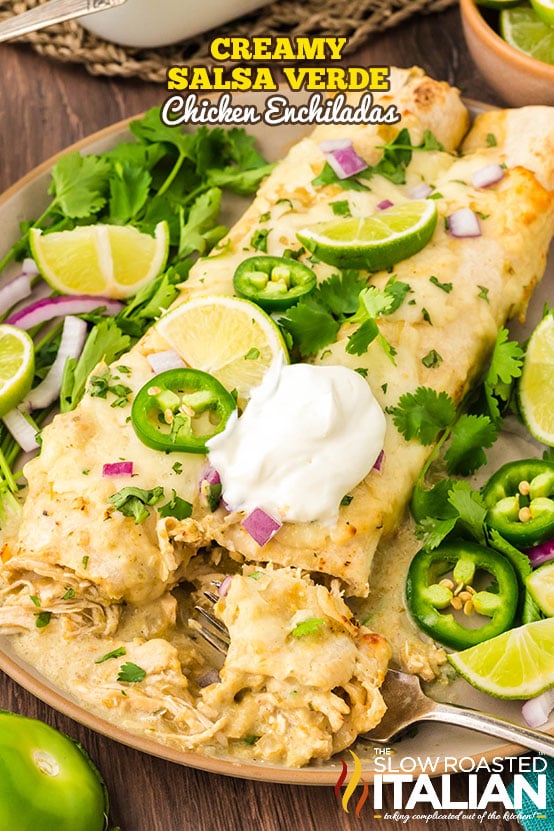 Titled image: Creamy Salsa Verde Chicken Enchiladas