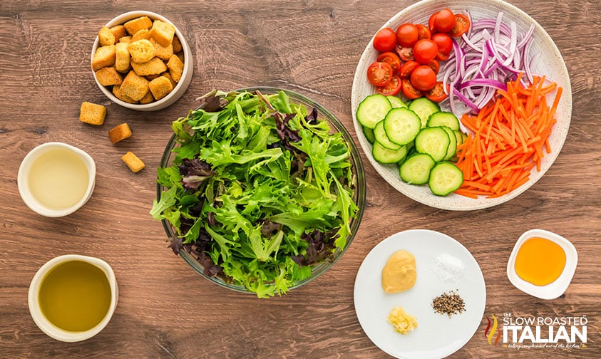 ingredients for mixed green salad