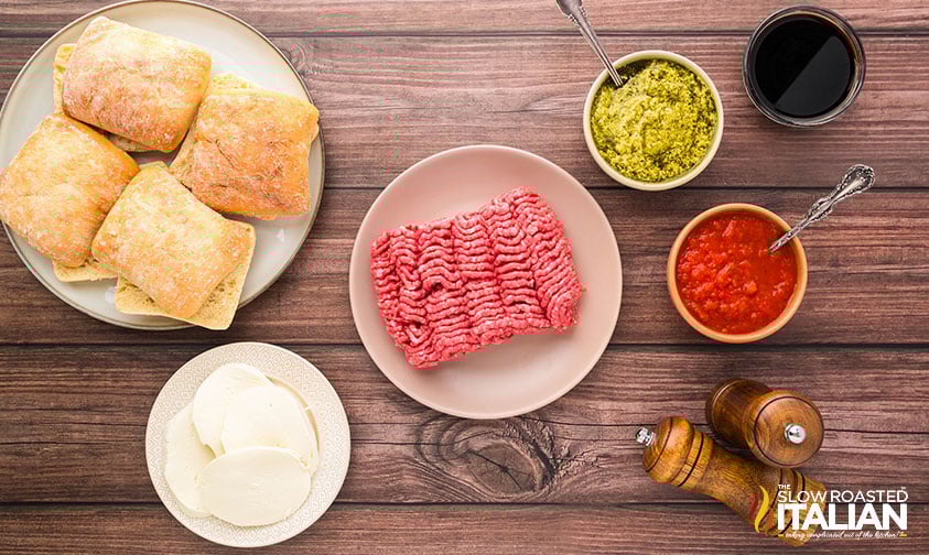 ingredients for gourmet pesto burger recipe