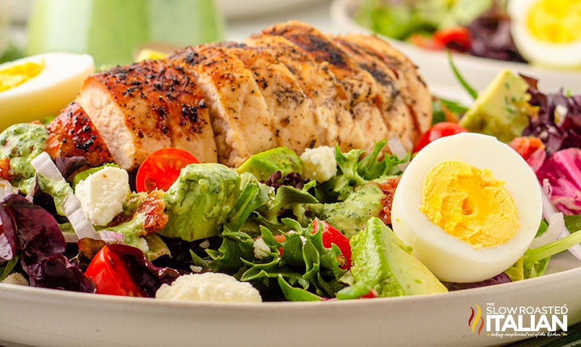 green goddess salad with chicken, herbs, and creamy dressing