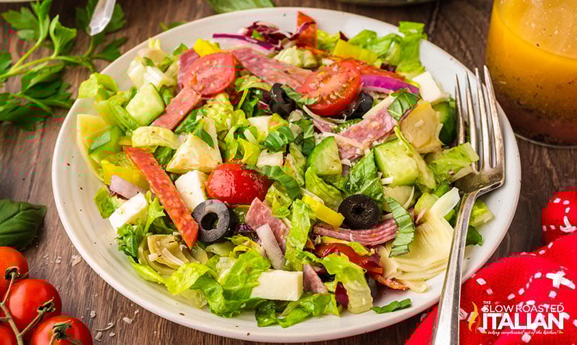 white plate full of italian chopped salad