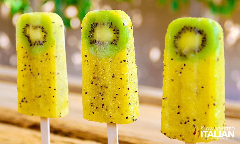 closeup of kiwi popsicles