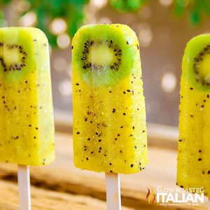 closeup of 3 kiwi popsicles