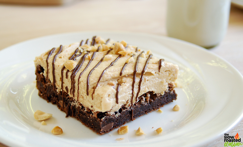 sliced peanut butter fudge frosted brownie