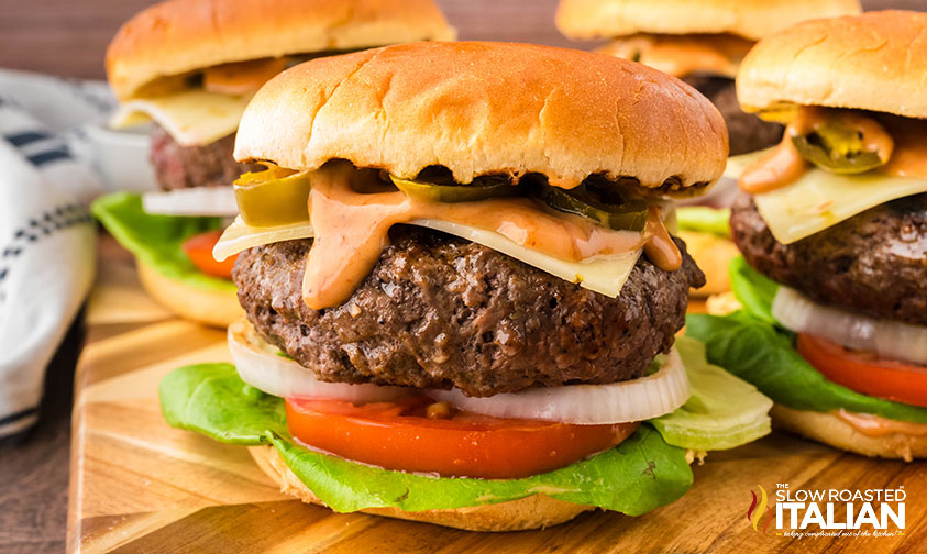 closeup of a jalapeno burger