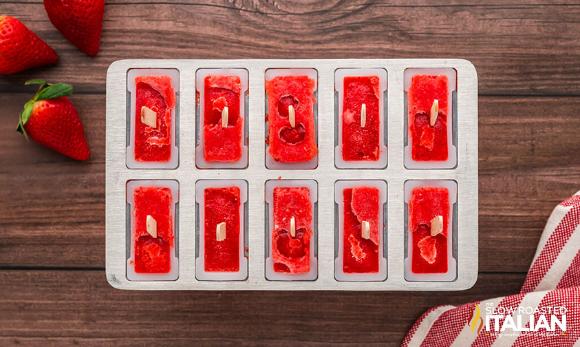 frozen Strawberry Popsicles in mold