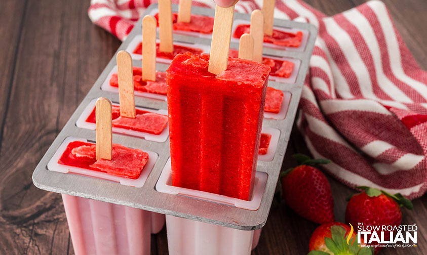 strawberry popsicle pulled from mold