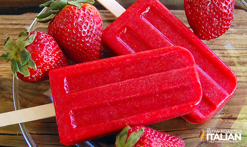 closeup of Strawberry Popsicles