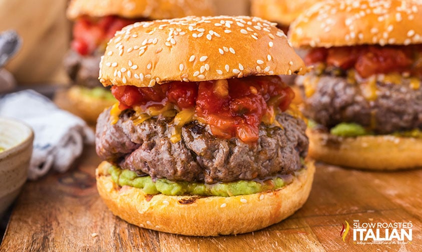 closeup of guacamole burger