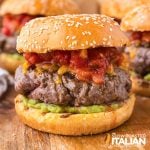 closeup of a guacamole burger