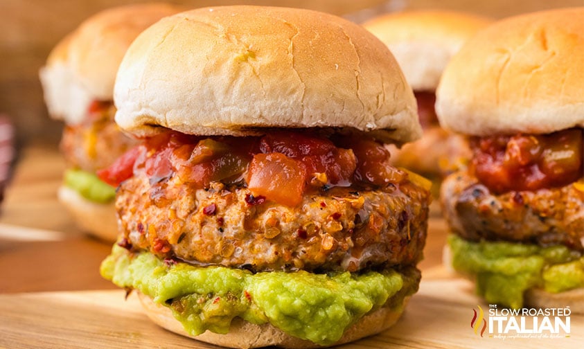 closeup of turkey burger sliders