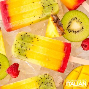 closeup of tropical popsicles laying on a bed of ice