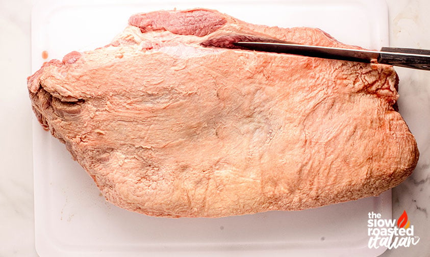 trimming mohawk on a brisket