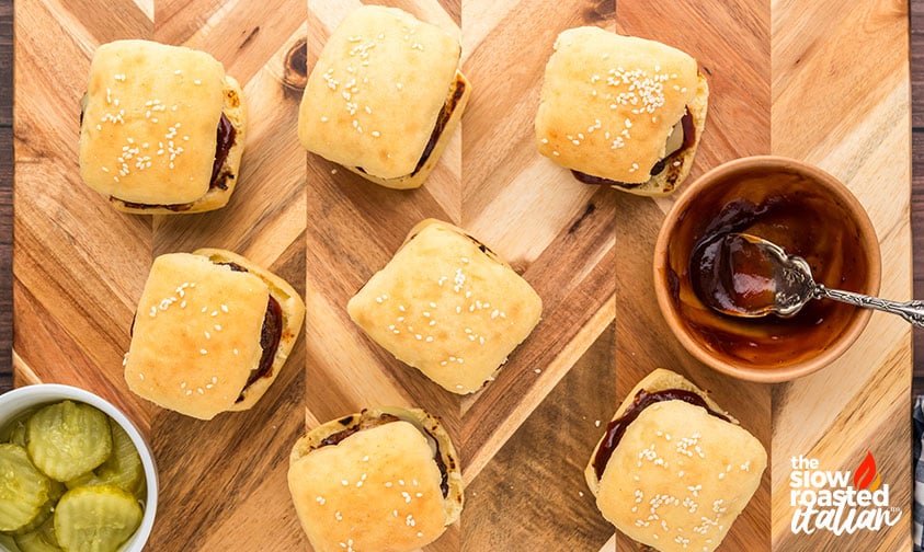 bbq sliders on a wooden board