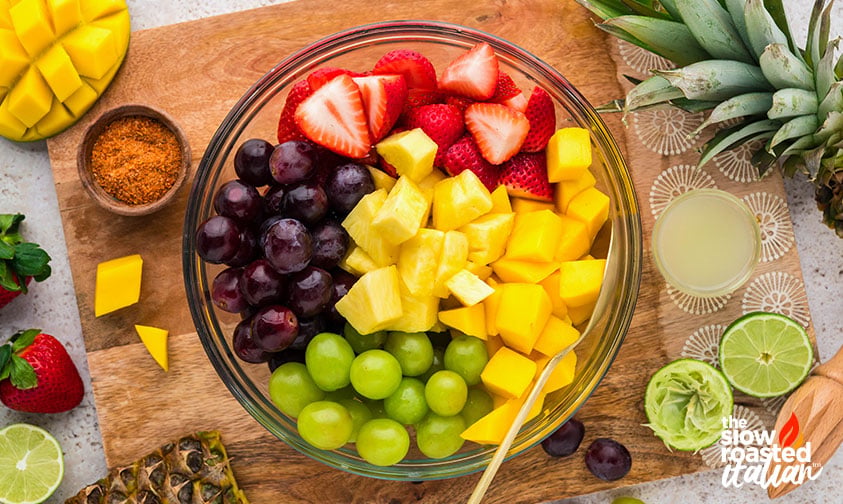bowl of fresh fruit for making mexican fruit salad