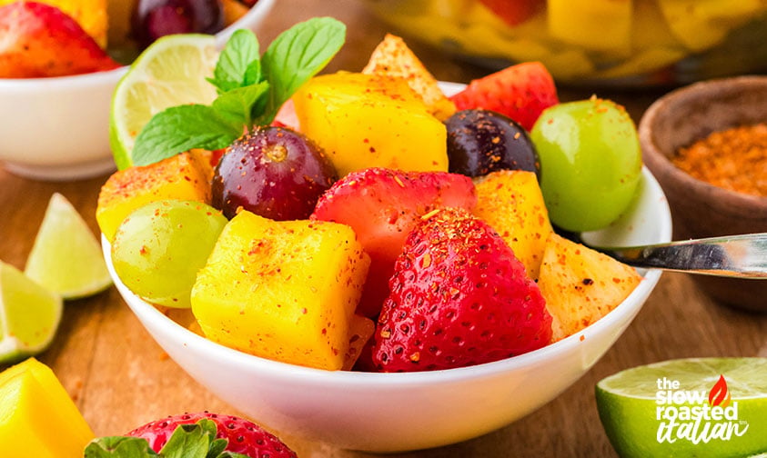 bowl of mexican fruit salad sprinkled with tajin